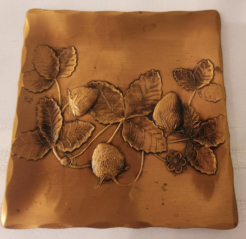 Bronze Tray 1986 Handmade By Natale From Leesburg, PA With Leave/Berry Design